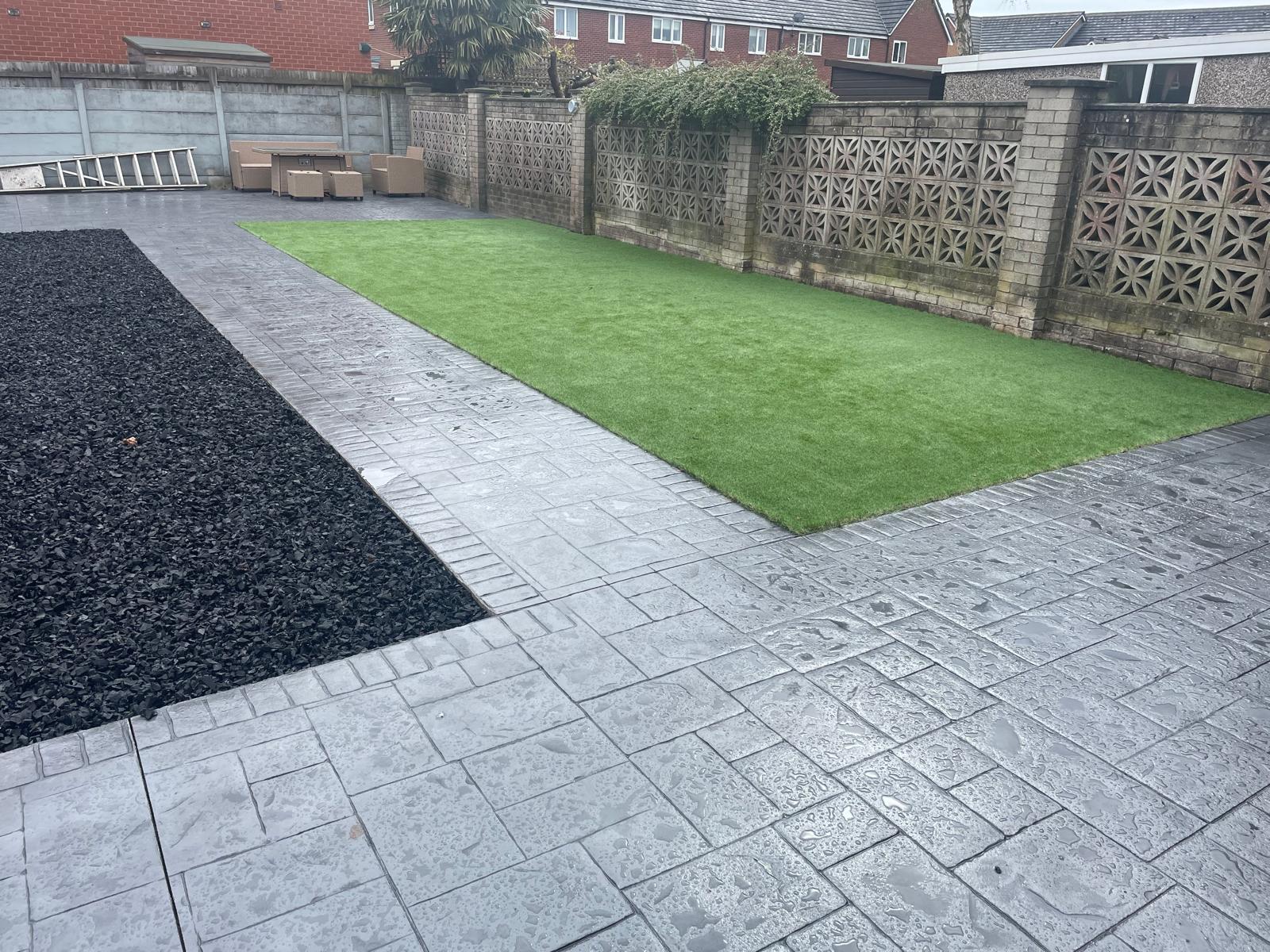 Imprinted concrete back garden installation